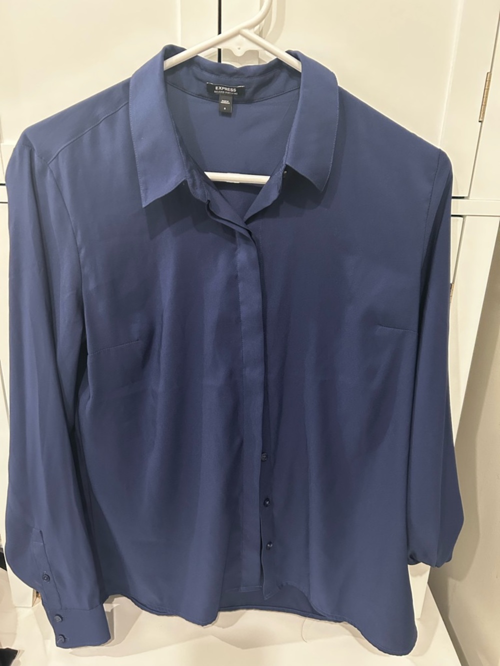 Express women navy Blue Button-Up Blouse